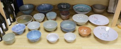 Susan Threadgold - a large group of studio pottery bowls and dishes, The largest 25 cm diameter (