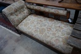 A late Victorian walnut chaise longue, length 176cm, depth 64cm, height**CONDITION REPORT**PLEASE