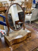 A George III tulipwood banded mahogany serpentine fronted toilet mirror, width 43cm, depth 21cm,