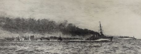 William Lionel Wyllie (1851-1931), etching, 'H.M.S Champion, Battle of Jutland 1916', signed in