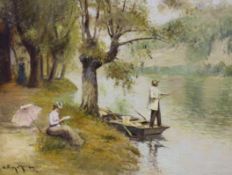 William Mernier, oil on canvas, Riverside scene, signed, 45 x 60cm**CONDITION REPORT**PLEASE