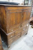 An 18th century oak two section press cupboard, width 127cm, depth 51cm, height 143cm**CONDITION