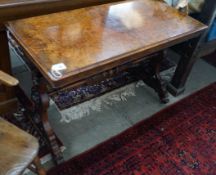 A Victorian rectangular figured walnut centre table, width 106cm, depth 50cm, height 72cm**CONDITION