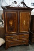 A small George III style inlaid mahogany linen press, width 116cm, depth 59cm, height 186cm**
