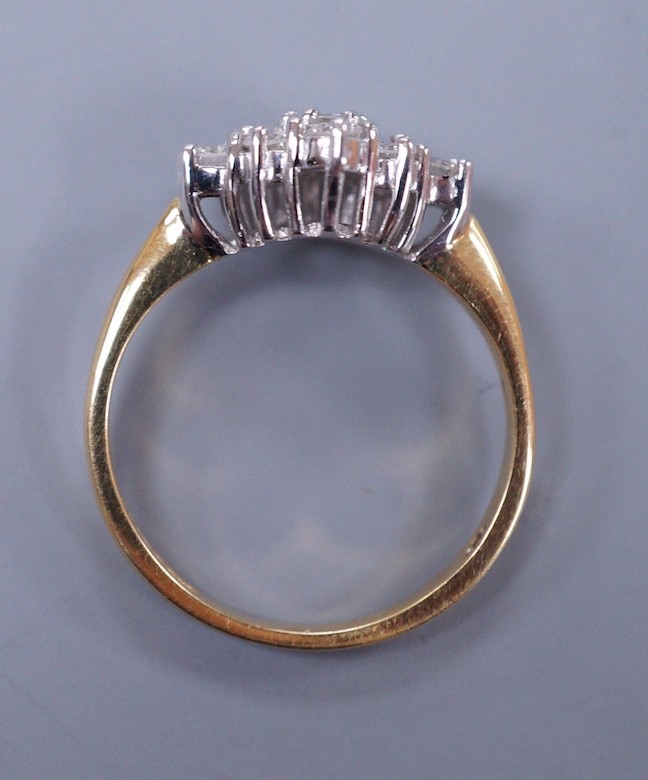 A modern 18ct gold and nine stone diamond set shaped cluster ring, size P, gross weight 4.3 grams, - Image 3 of 3