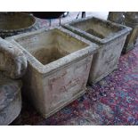 A pair of square reconstituted stone garden planters, width 50cm, height 49cm**CONDITION REPORT**