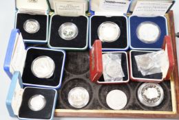 Royal mint UK silver proof coins, to include 1998 crown, 1983 £1, 1986 £1,1992 piedfort 10p coin,
