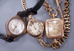 Two lady's 9ct gold manual wind wrist watches, Ebel & Majex, on 9ct bracelets, gross 25.6 grams
