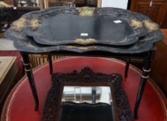 A graduated pair of Victorian papier mache trays, width 78cm, depth 60cm, height 50cm together