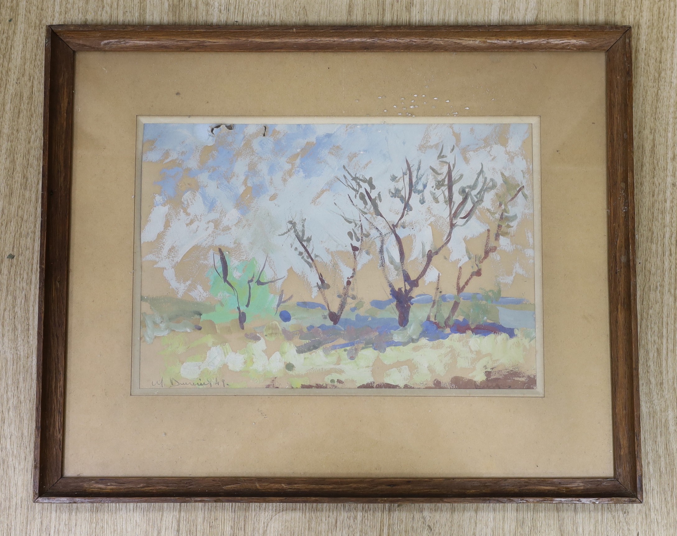 Michel Dureuil (French, 1929-2011), watercolour, Trees in a landscape, signed and dated '49 with - Image 2 of 2