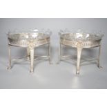 A pair of silver plated & cut glass sweetmeat dishes on stands,13 cms high,