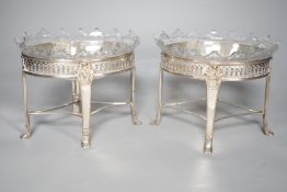 A pair of silver plated & cut glass sweetmeat dishes on stands,13 cms high,