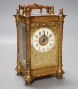 A French lacquered brass carriage timepiece, 14.5cm