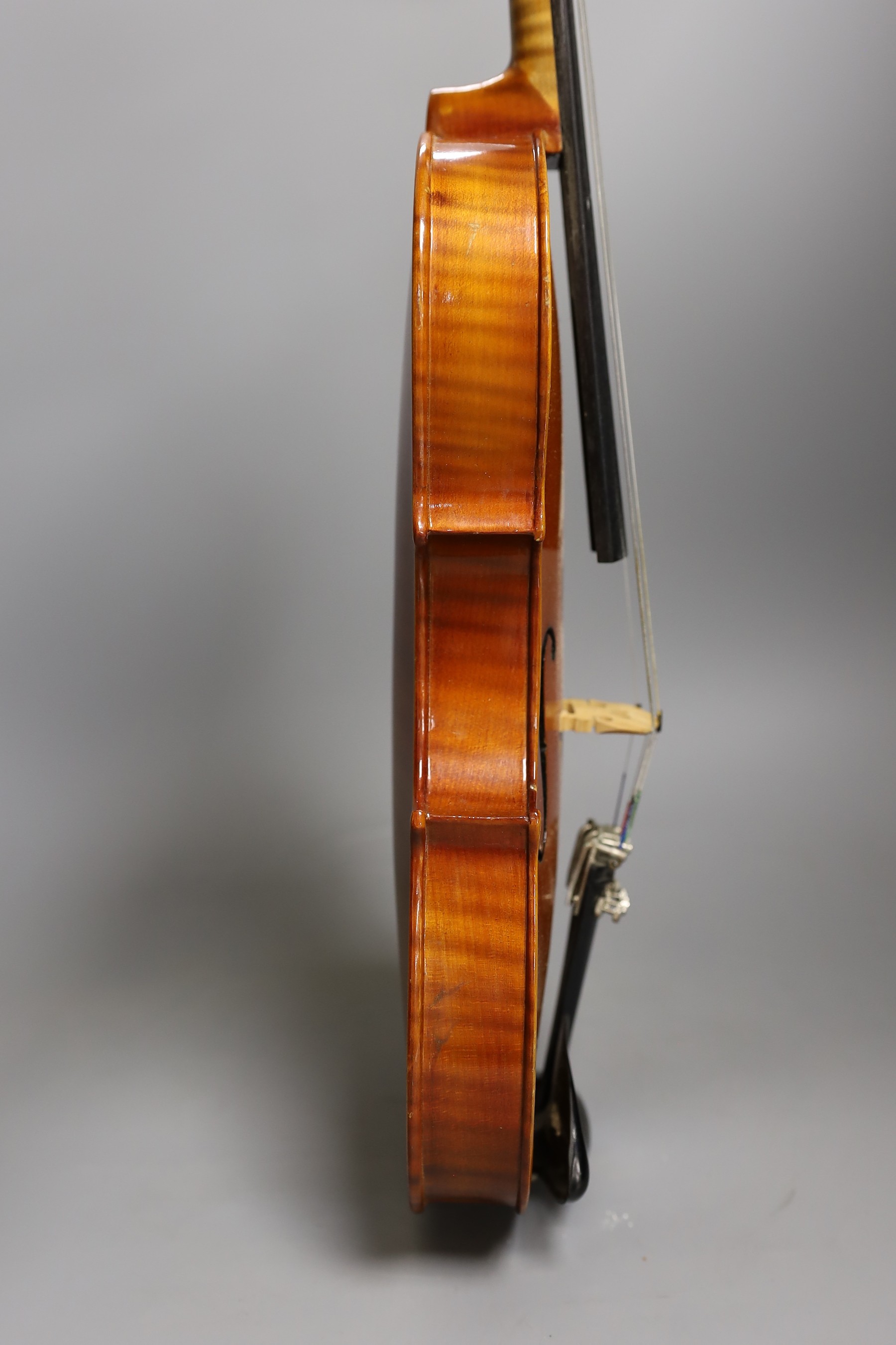 A cased child's violin and bow with ivorine tip, violin 55cms long, - Image 5 of 10