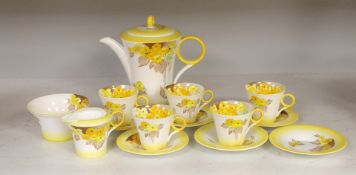 A Shelley “Yellow Phlox”, part tea service, one cup missing and one cup cracked,