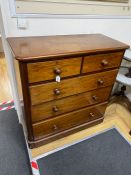 A large late Victorian mahogany chest of two short and three long drawers, width 113cm, depth