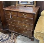 A George III provincial five drawer oak chest, width 89cm, depth 52cm, height 89cm