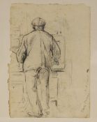 Millicent Margaret Fisher Prout (1875-1963), charcoal drawing, Sketch of a working artist, signed