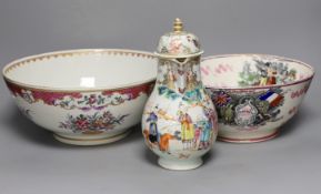 A Sunderland pink lustre sailor's bowl, marked Scott(?), together with a Paris porcelain 'one bowl