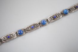 A stylish early 20th century white metal and 2 colour ten stone lapis lazuli?? / possibly enamel??
