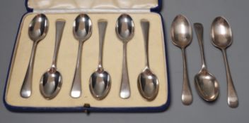 A cased set of six silver 1930's silver Old English pattern teaspoons, Mappin & Webb, Sheffield,
