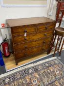A George IV strung inlaid mahogany chest of two short and three long drawers, width 107cm, depth