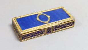 A 19th century decorative French blue enamel and paste box, 10.5cm wide