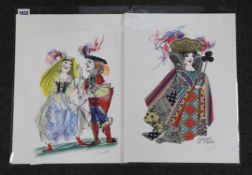 Emanuele Luzzati (1921-2007), three colour lithographs, costume designs including Il Jolly Rosso,