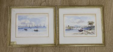 W. J. Hardy (19th C.), two watercolours, Named warships in harbour and Estuary scene, both signed