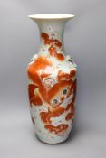 A large Chinese iron red enamelled ‘Buddhist lion’ vase, 59cm tall
