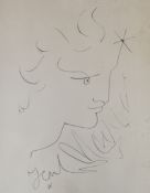 Jean Cocteau (1889-1963), lithograph, Head study, signed in the plate, numbered 25/50 in pencil,