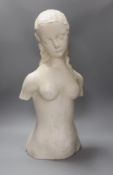 A French plaster bust of a girl,58 cms high,