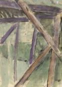 KV, watercolour, Sketch of a timber structure, initialled, 38 x 28cm