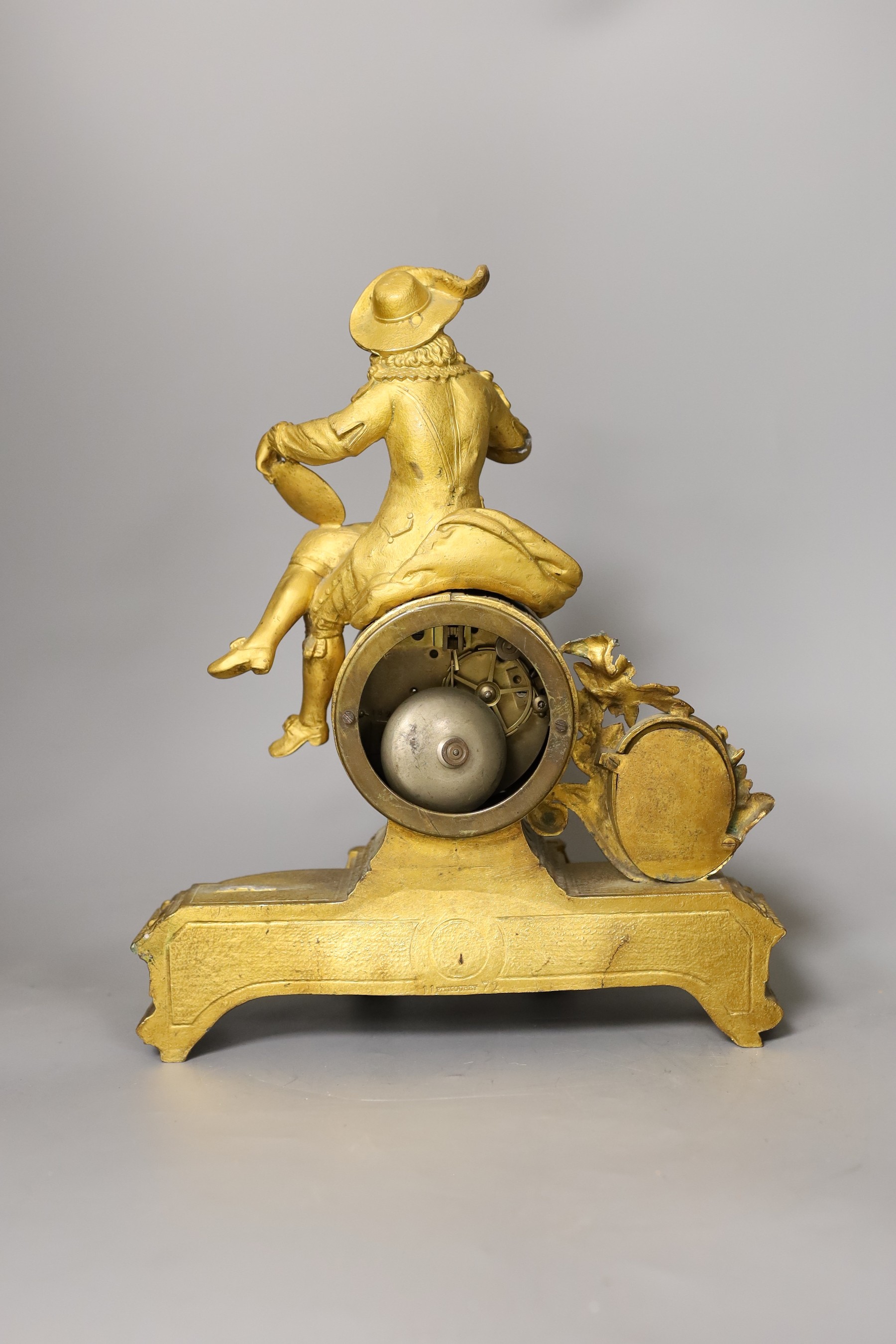 A 19th century French gilt brass figural mantel clock a.f., 32cm - Image 2 of 3