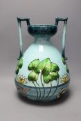 A Julius Dressler two handle ‘lily pond’ pottery vase, 36cm high