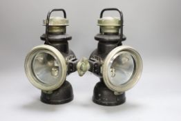 A pair of Powell & Hammer Birmingham automobile lamps, 26cm