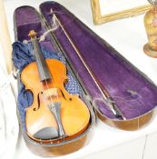 A violin with interior label reading ‘Copy of Richard Duke Fecit Dresdae: Anno 1889’ together with