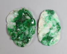 Two Chinese spinach green jadeite carvings depicting fish, and a dragon, largest 6cm long, (2)