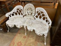 A Victorian style cast metal garden bench seat, length 140cm, depth 50cm, height 86cm