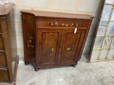 A George III and later Sheraton style painted mahogany breakfront side cabinet, width 112cm, depth