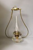 A Victorian hanging oil gimbal lamp