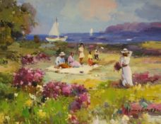 Alyn Watson, oil on canvas, 'Summer picnic', signed, 50 x 60cm