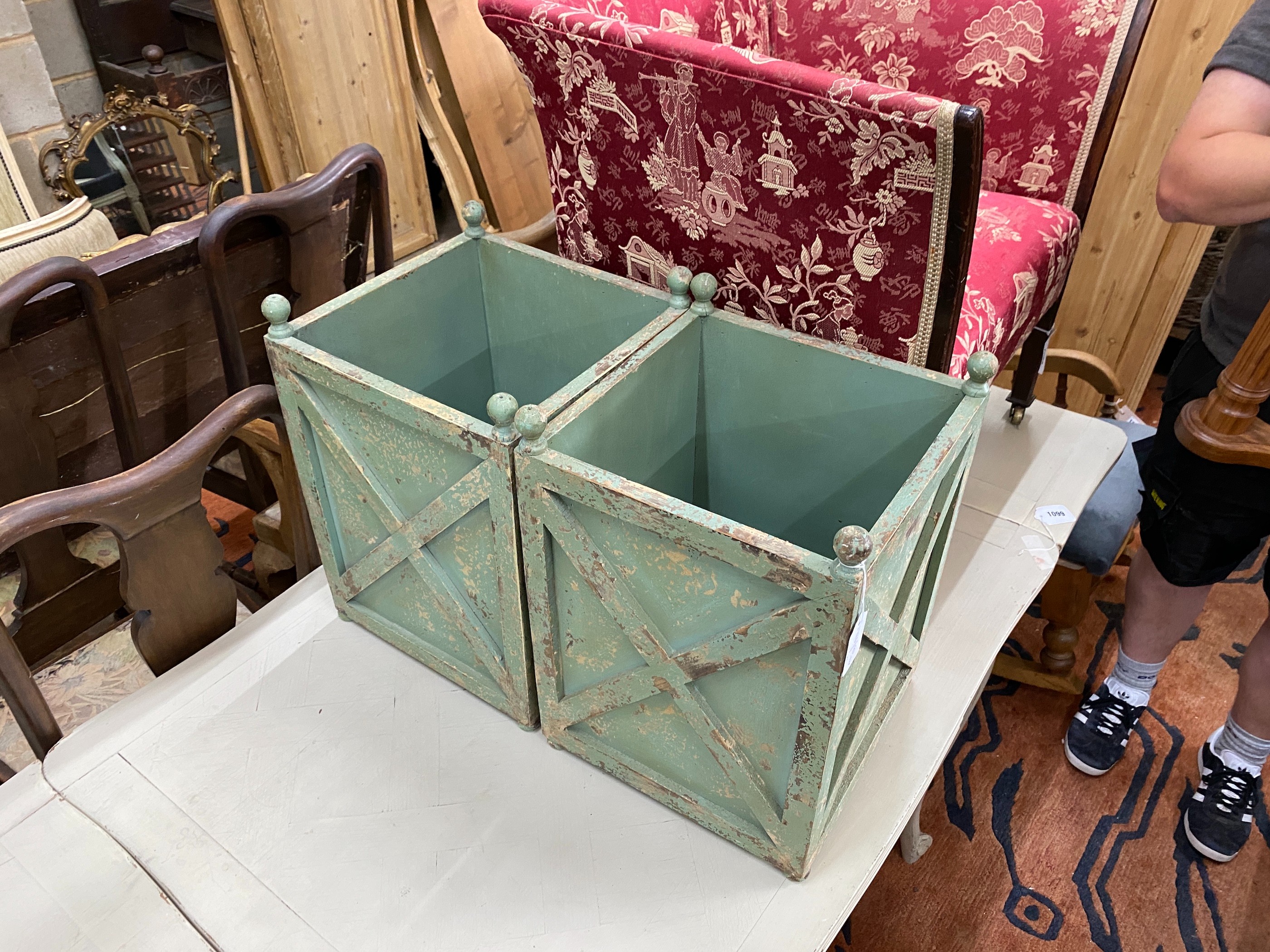 A pair of green painted square paper baskets, width 32cm, height 46cm - Image 2 of 2