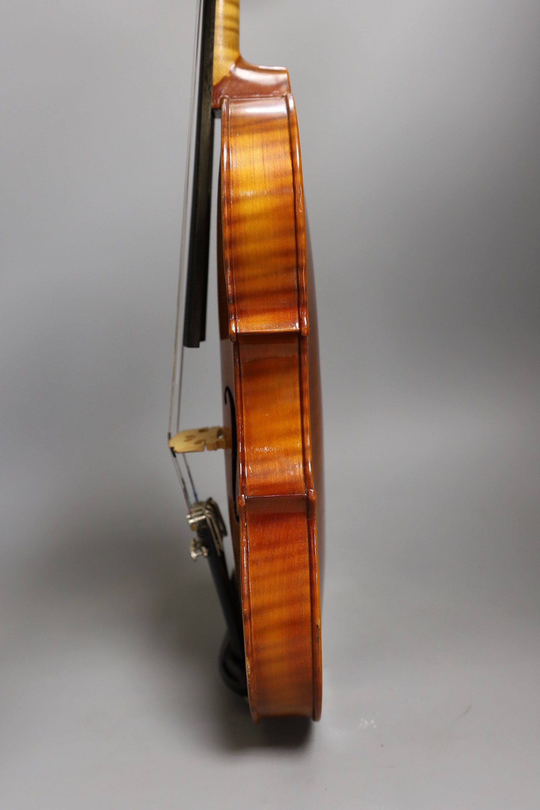 A cased child's violin and bow with ivorine tip, violin 55cms long, - Image 4 of 10