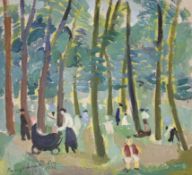 Bengt Lindstrom (1925-2008), oil on canvas, Figures in woodland, signed and dated 1948, 27 x 30cm,