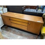 A mid century teak sideboard, length 152cm, depth 44cm, height 77cm