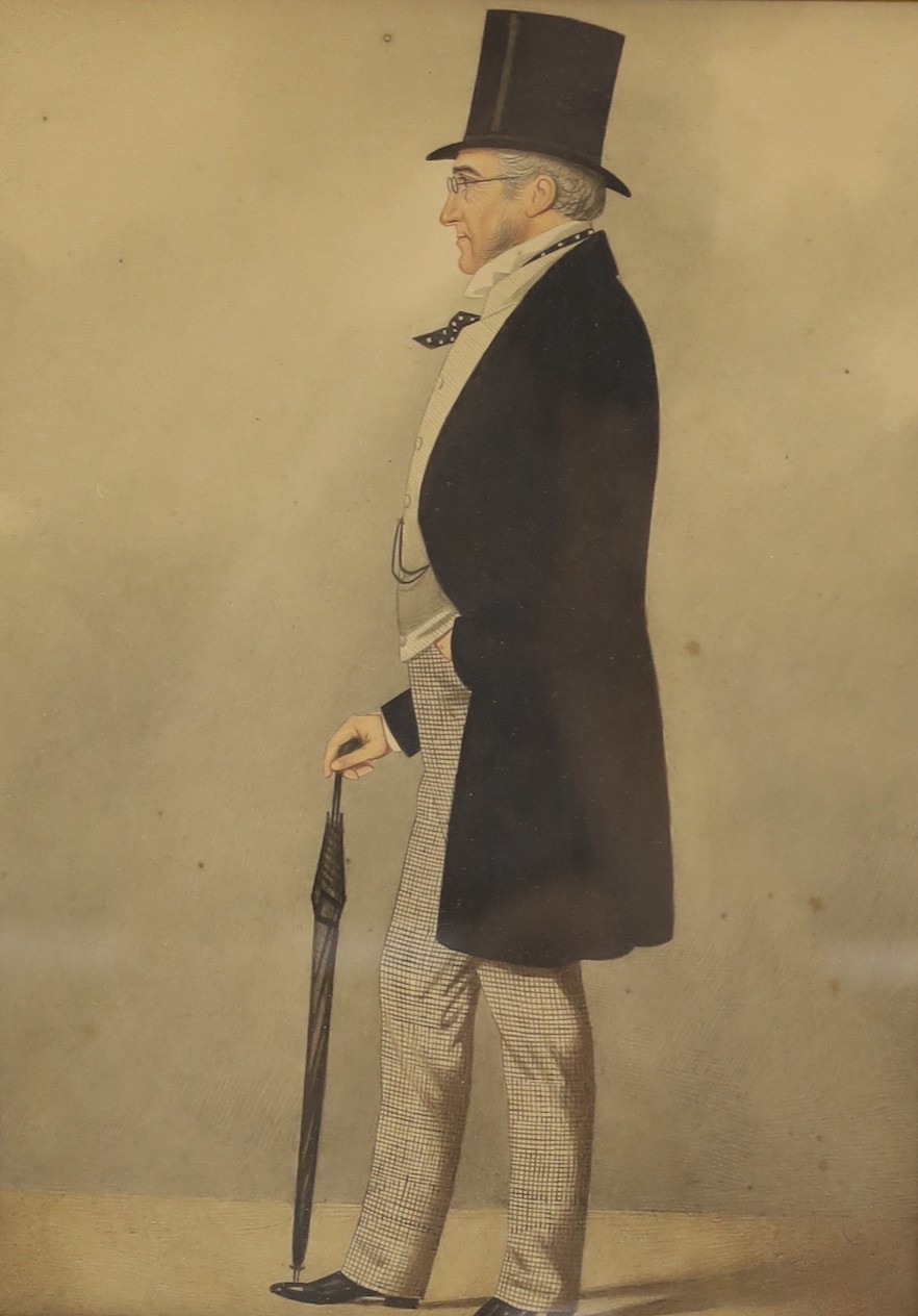 Attributed to Richard Dighton (1795-1880), watercolour, Portrait of a Victorian gentleman, 26 x