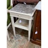 A French marble topped painted two-tier bedside table, width 41cm, depth 38cm, height 68cm
