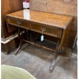 A reproduction walnut sofa table, width 87cm, depth 50cm, height 74cm