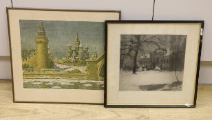Luigi Kasimir (1881-1962), colour etching, 'Country House, Eilsartes .. in winter', signed in